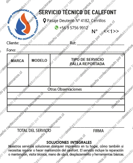 Muestra de calefon en tamaño Cuarto carta