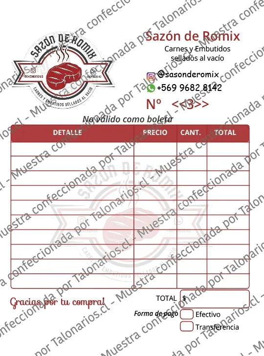 Muestra de carniceria en tamaño Cuarto carta
