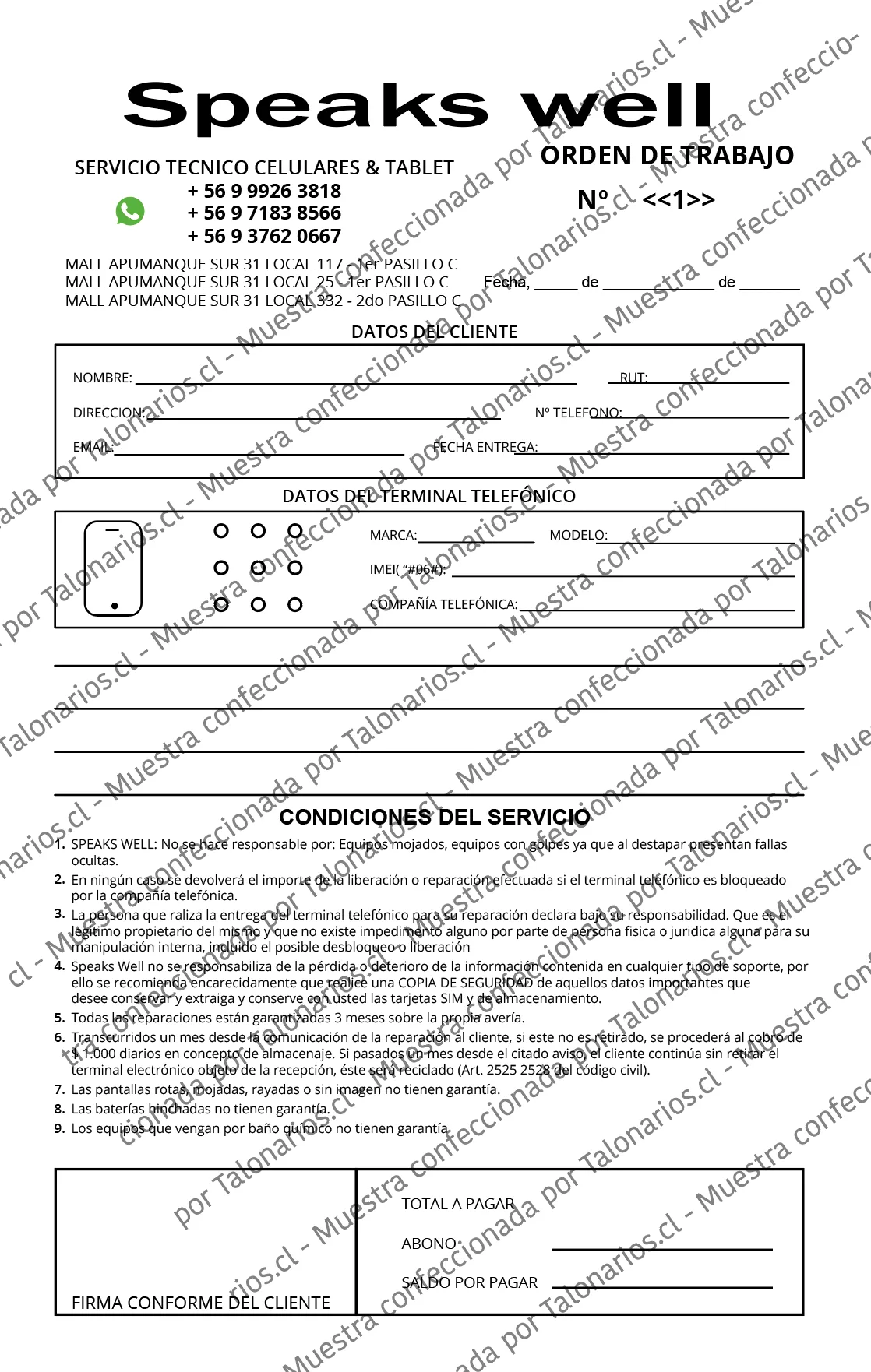 Muestra de celulares en tamaño Media carta