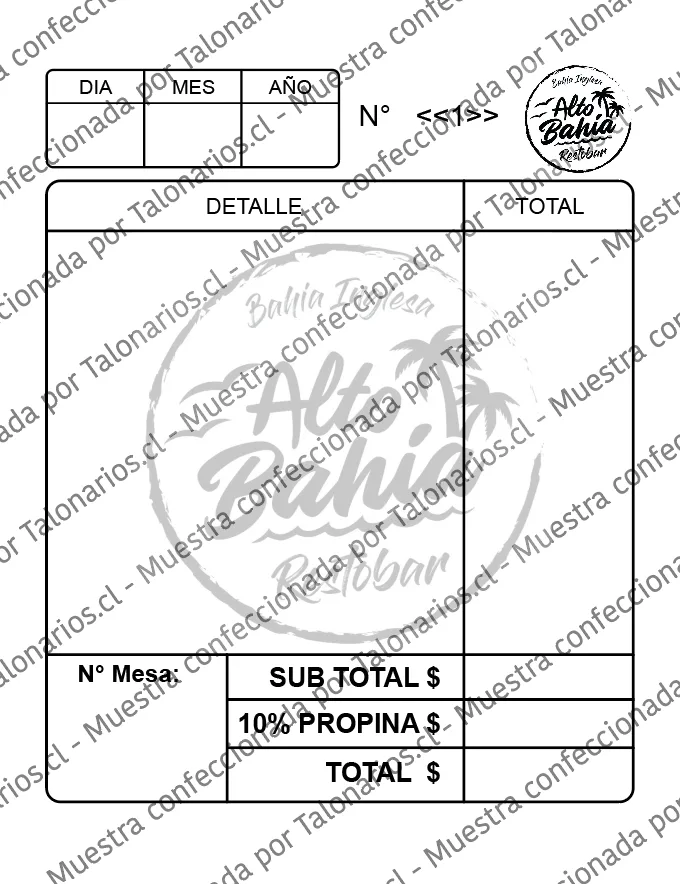 Muestra de comandas restaurant en tamaño Cuarto carta