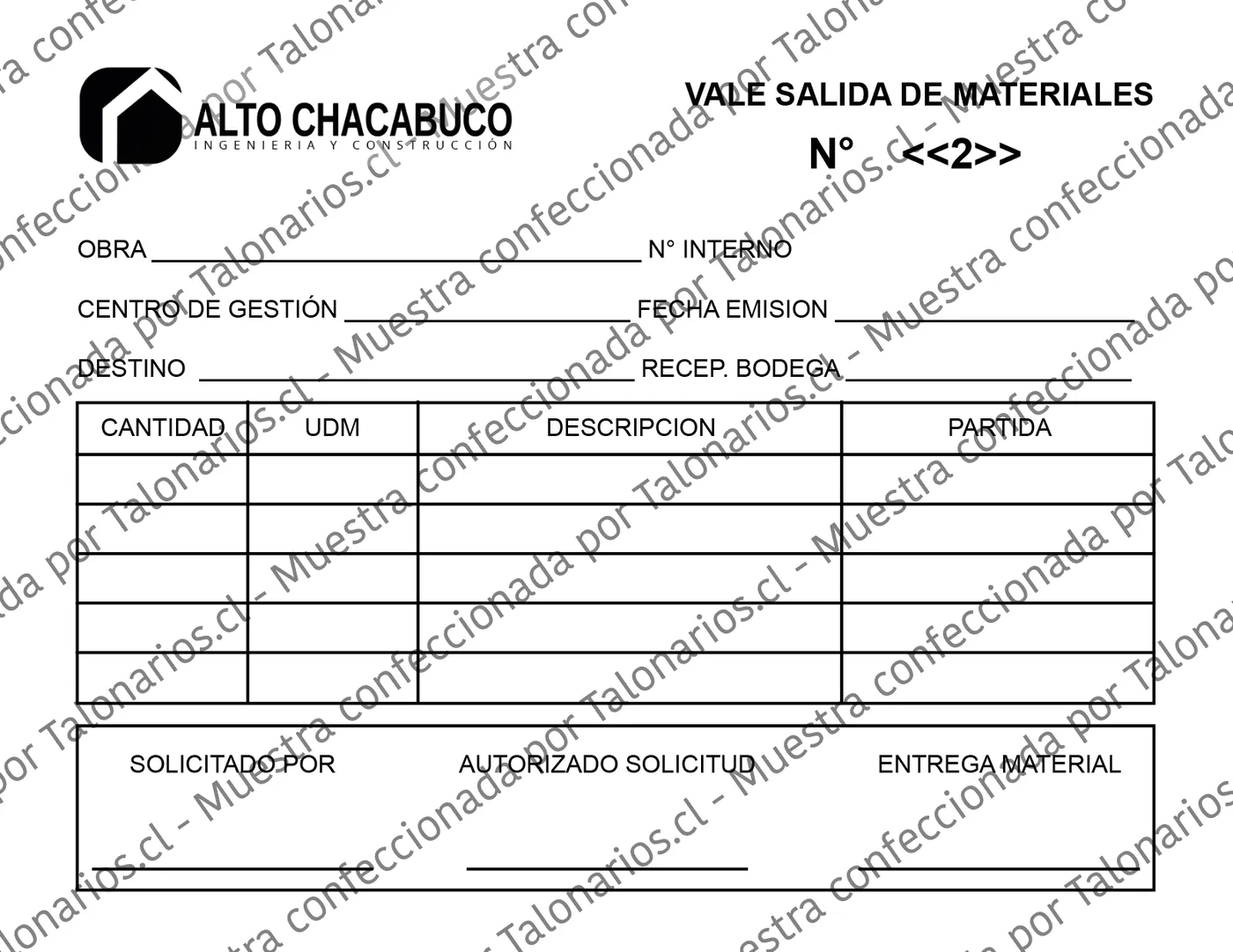 Muestra de comandas restaurant en tamaño Cuarto carta