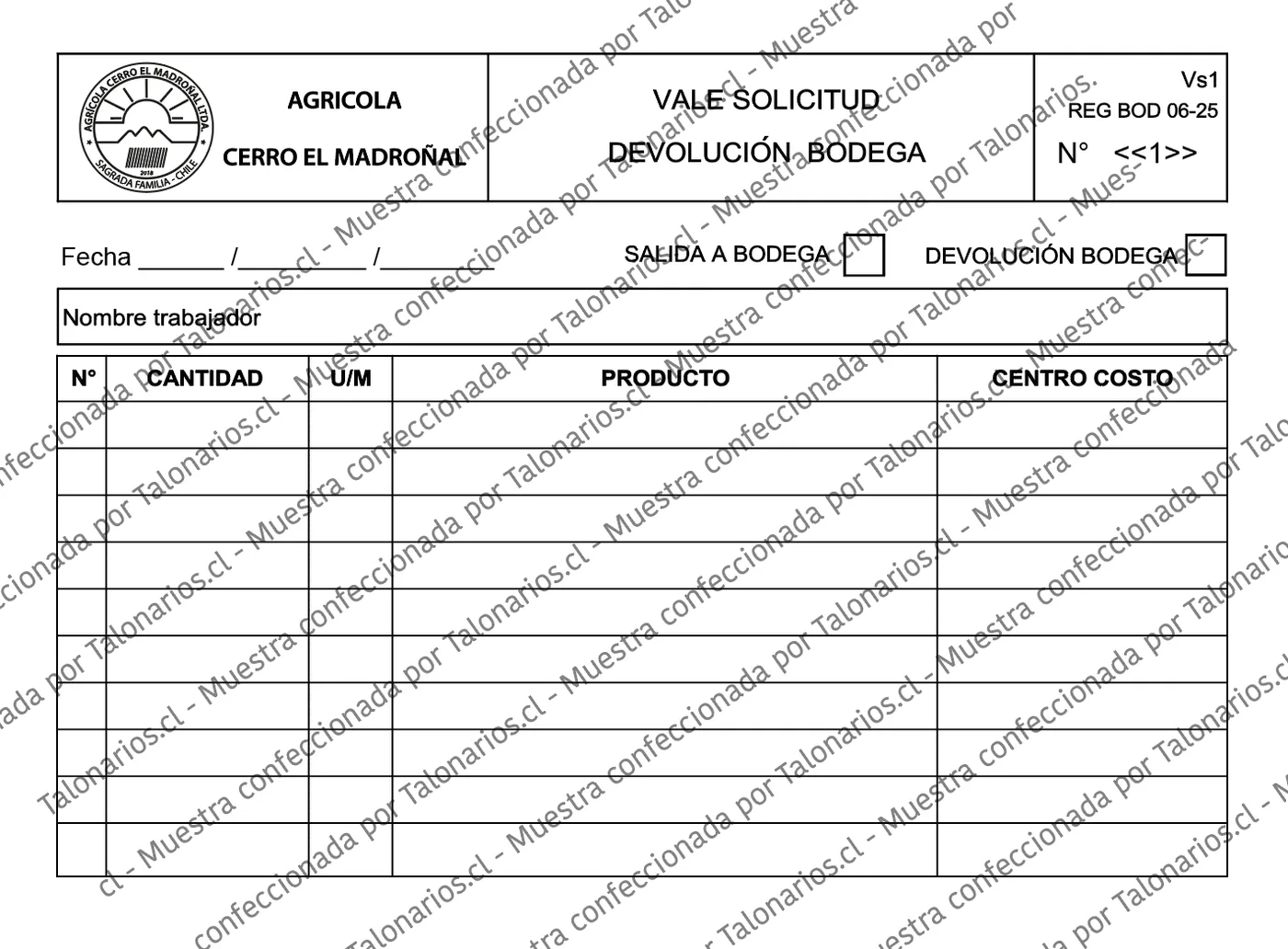 Muestra de comandas restaurant en tamaño Medio oficio
