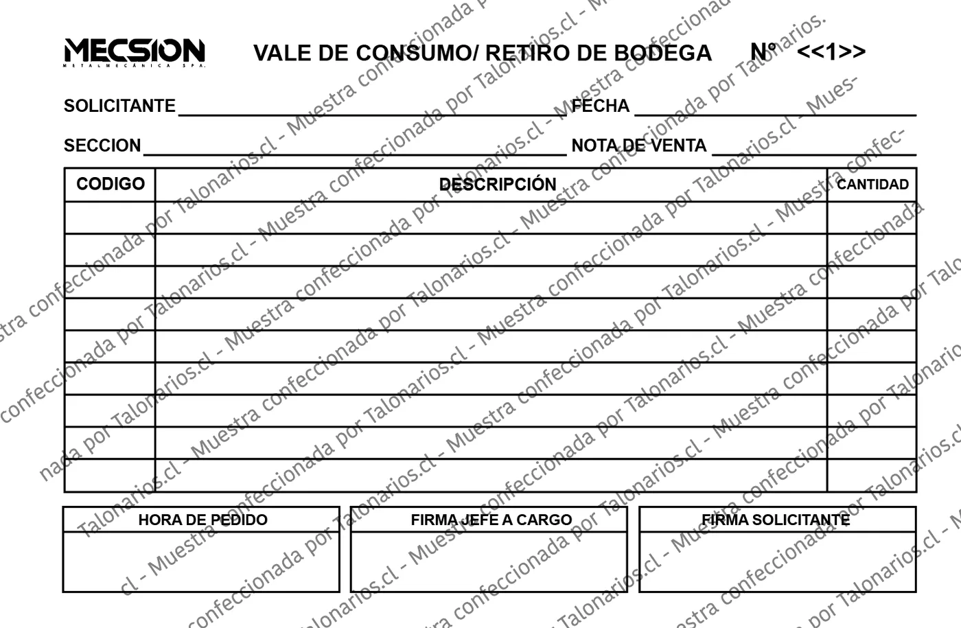 Muestra de comandas restaurant en tamaño Medio oficio