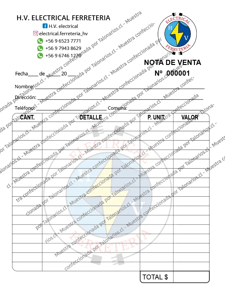 Muestra de comprobantes en tamaño Cuarto carta