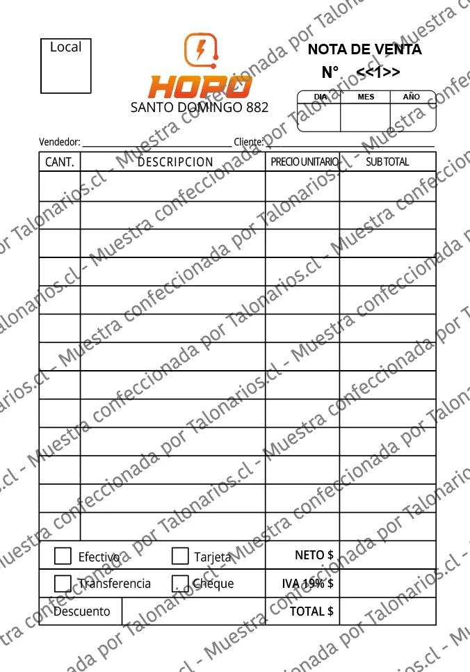 Muestra de comprobantes en tamaño Media carta