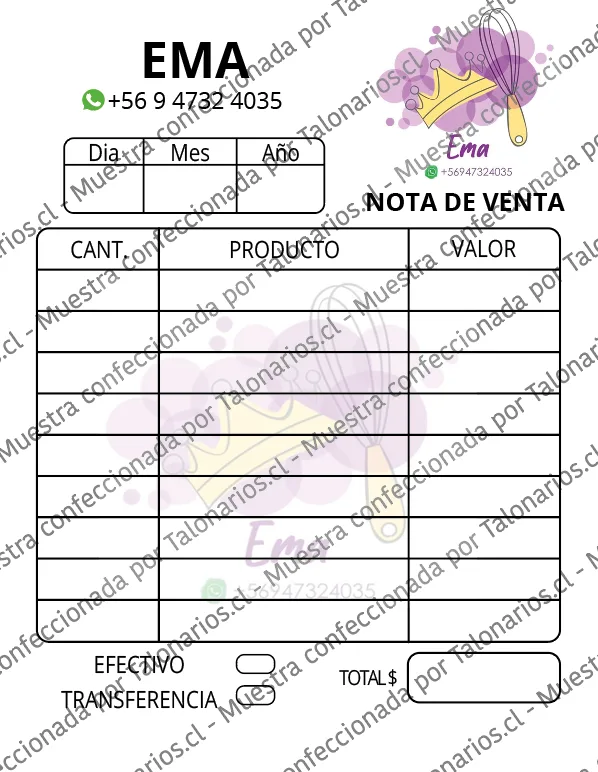 Muestra de comprobantes en tamaño Cuarto carta