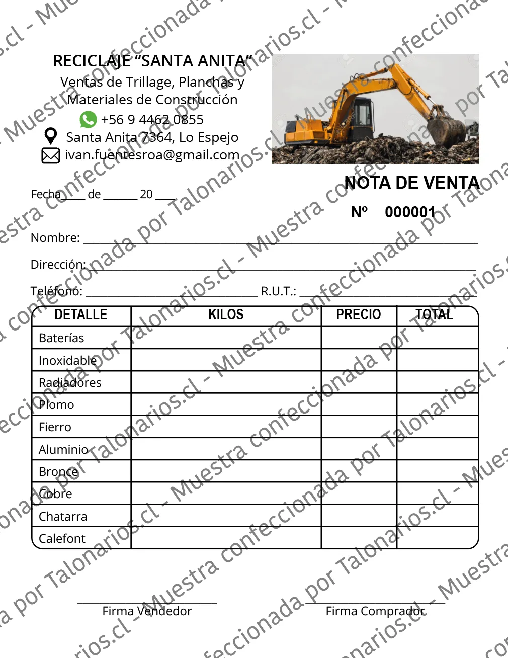 Muestra de comprobantes en tamaño Cuarto carta