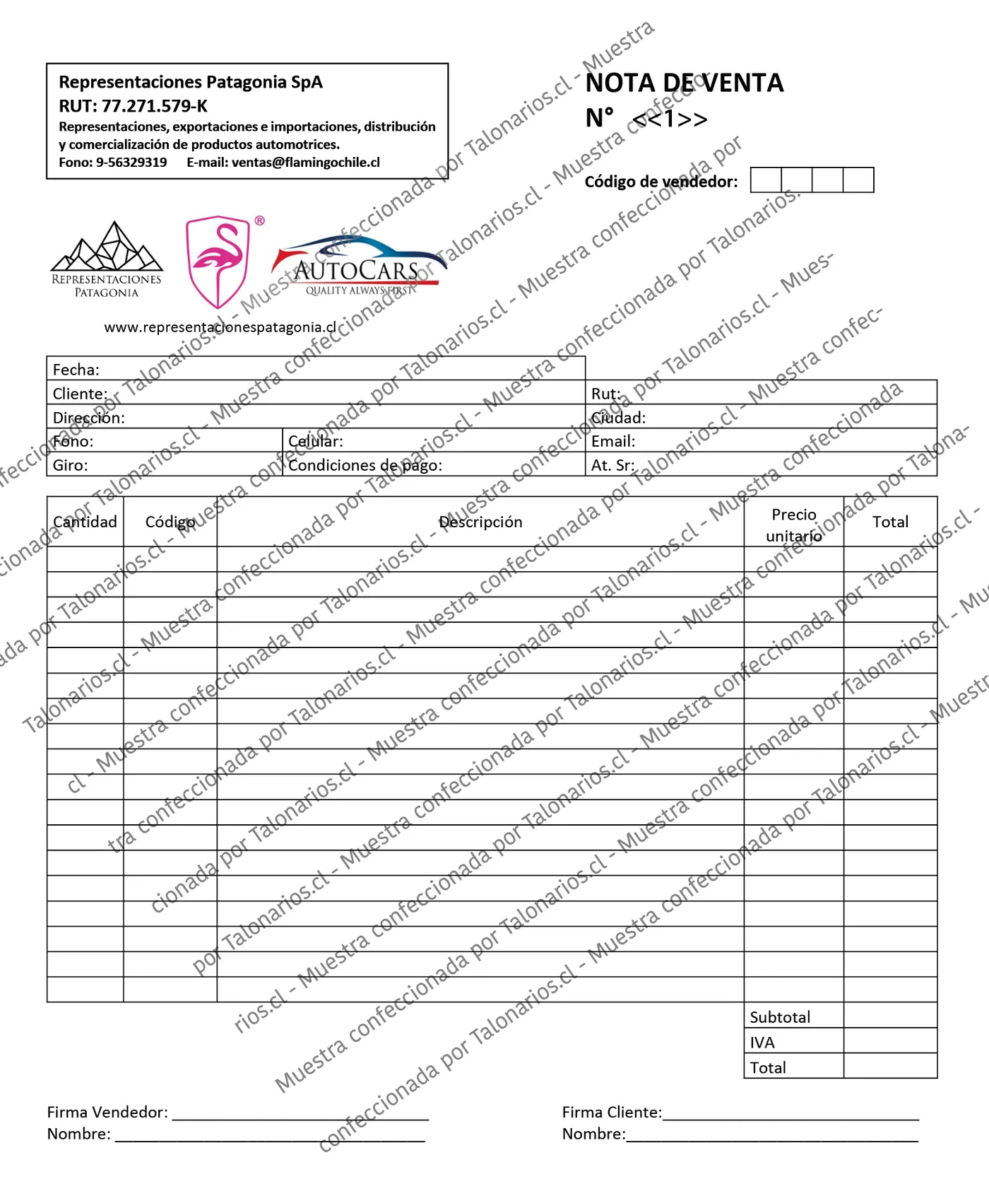 Muestra de comprobantes en tamaño Carta