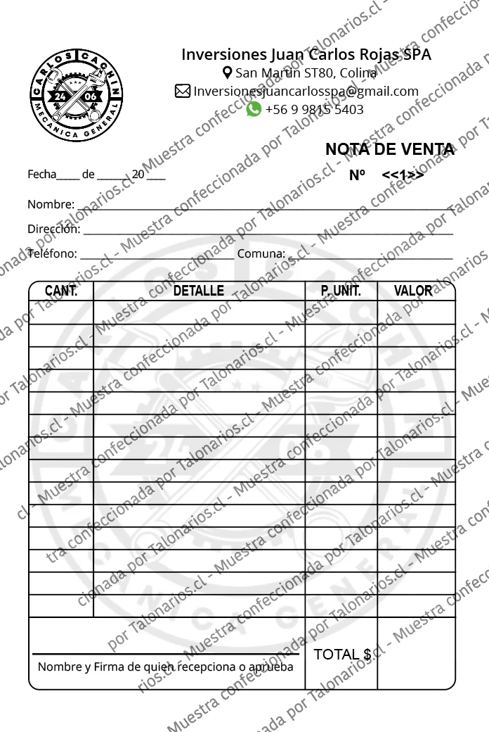 Muestra de comprobantes en tamaño Medio oficio
