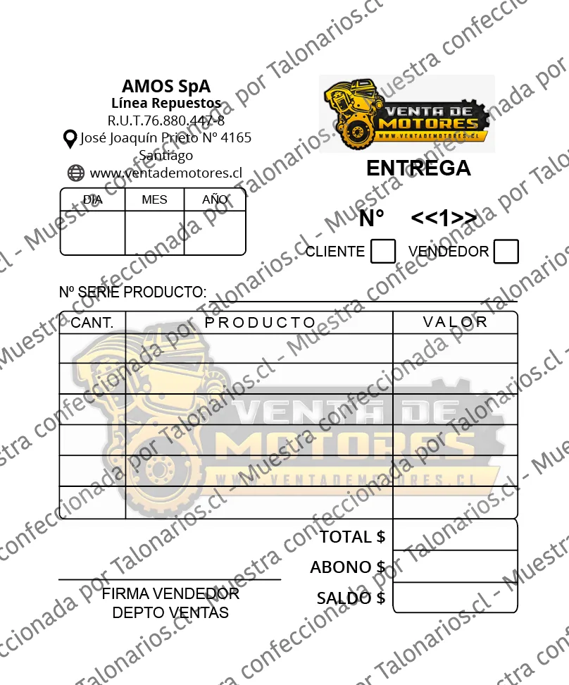 Muestra de comprobantes en tamaño Cuarto carta