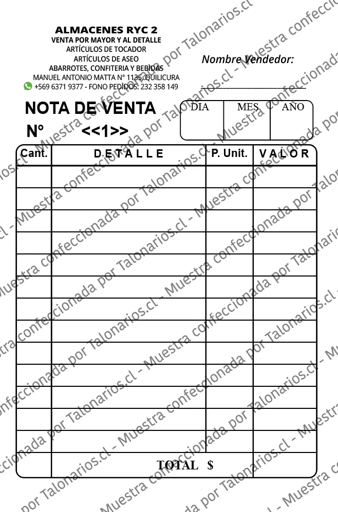 Muestra de comprobantes en tamaño Medio oficio
