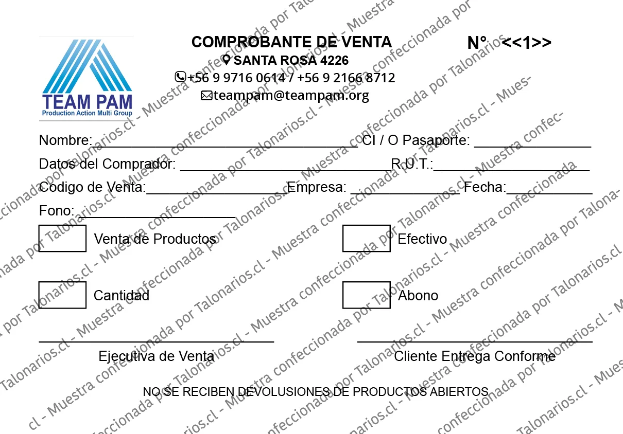 Muestra de comprobantes en tamaño Media carta