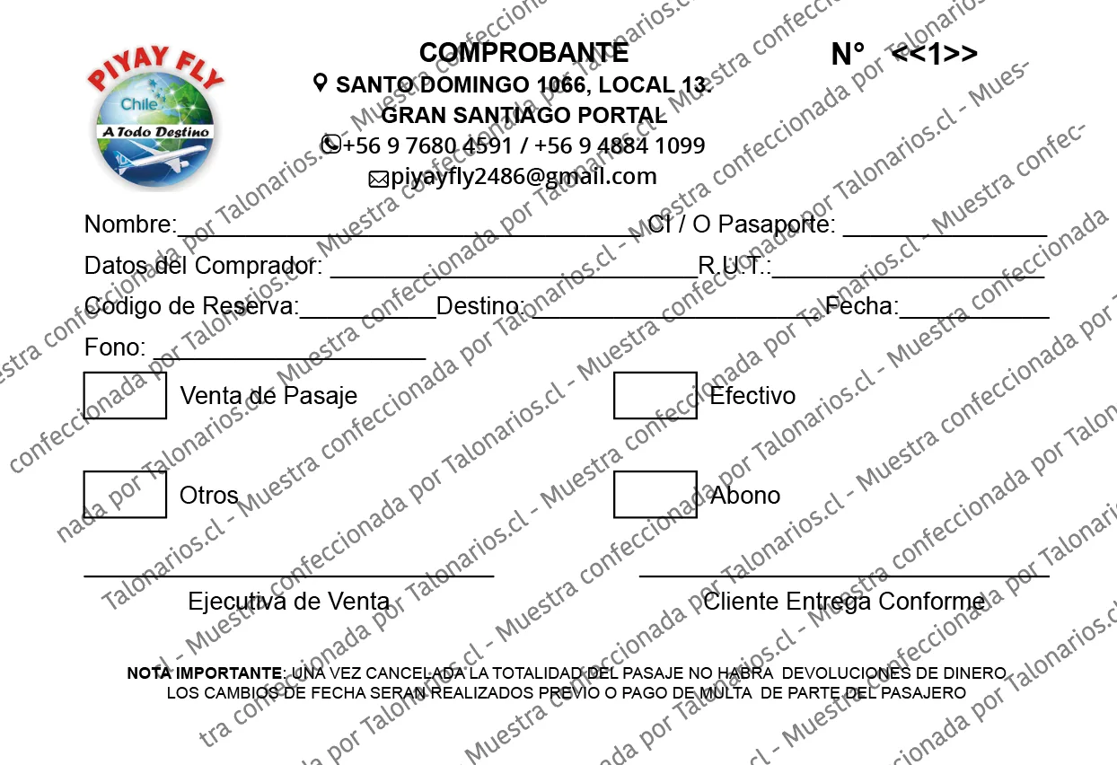 Muestra de comprobantes en tamaño Media carta
