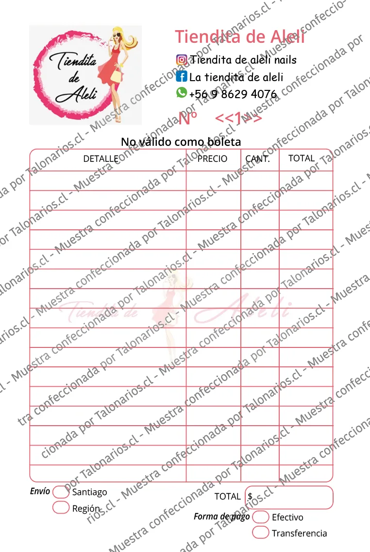 Muestra de comprobantes en tamaño Media carta