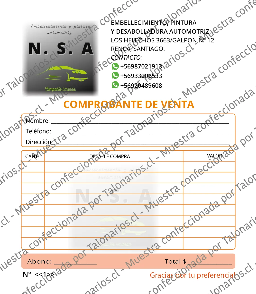 Muestra de comprobantes en tamaño Cuarto carta