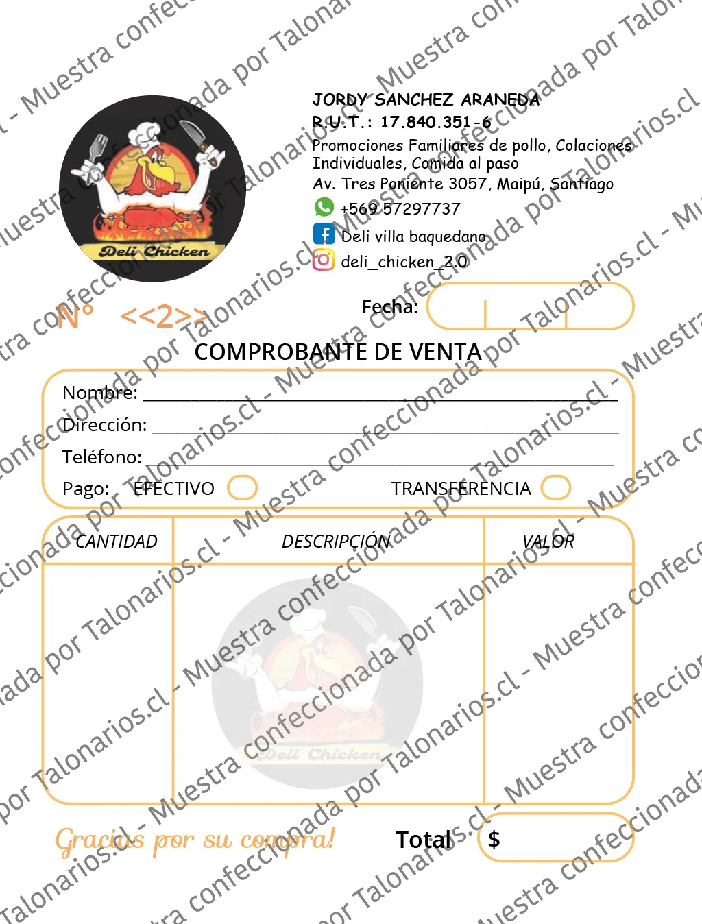 Muestra de comprobantes en tamaño Cuarto carta