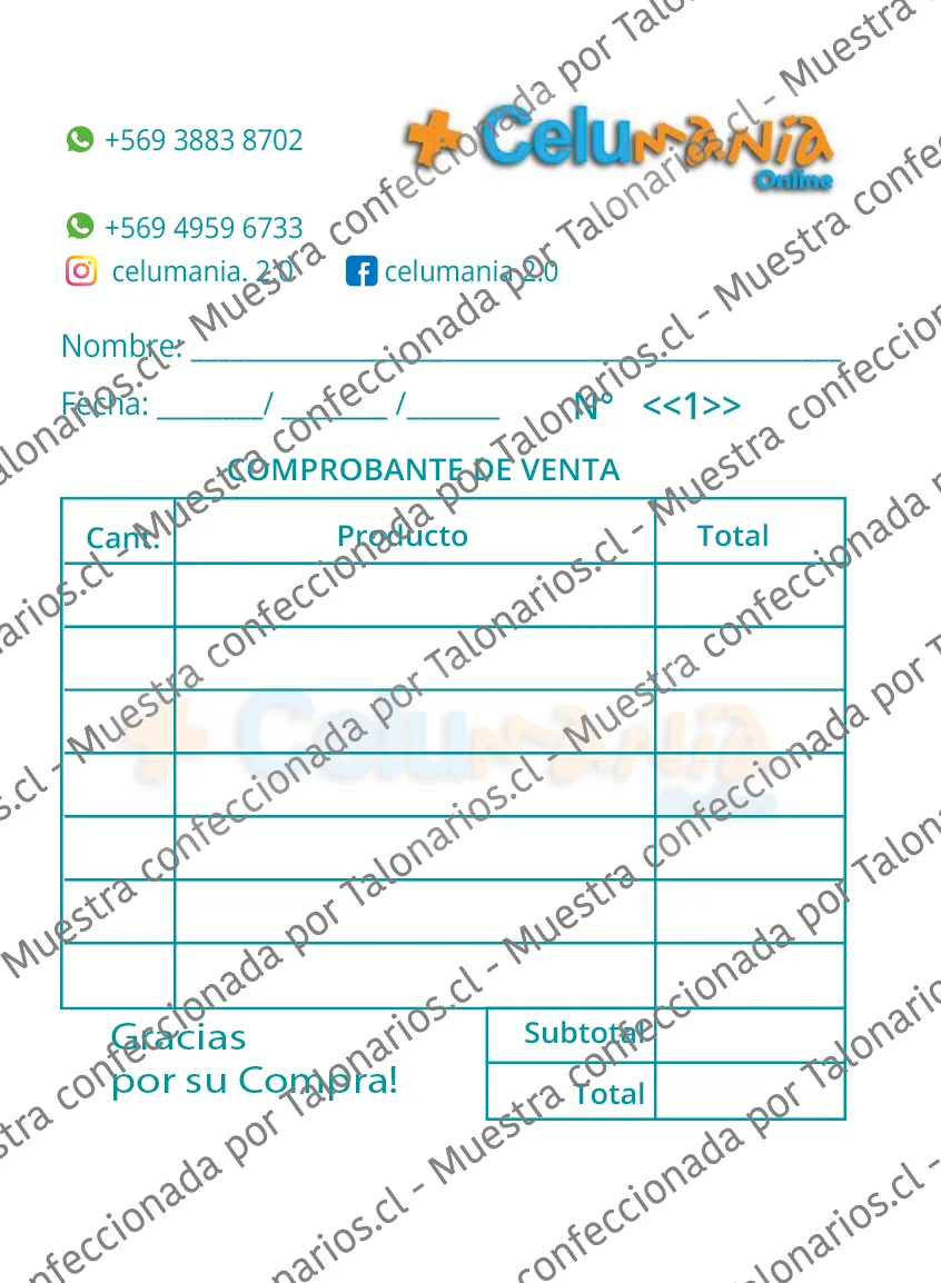 Muestra de comprobantes en tamaño Cuarto carta