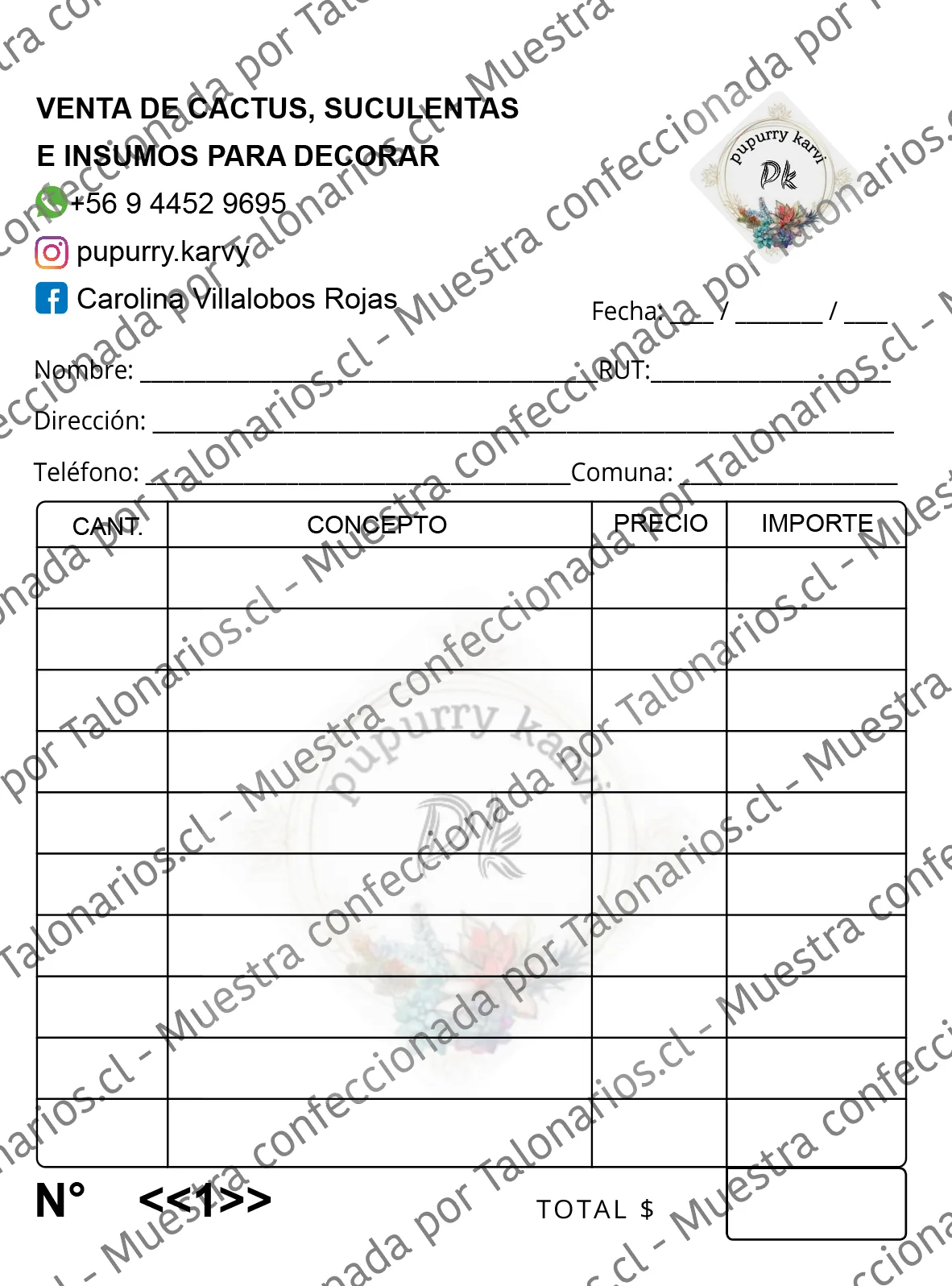Muestra de comprobantes en tamaño Cuarto carta