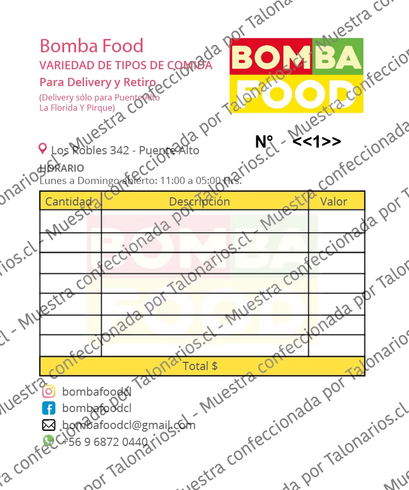 Muestra de comprobantes en tamaño Cuarto carta