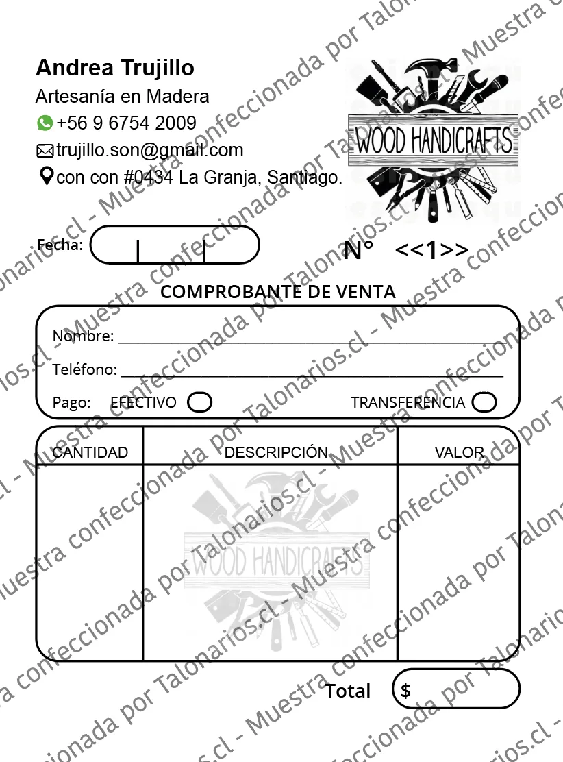 Muestra de comprobantes en tamaño Cuarto carta