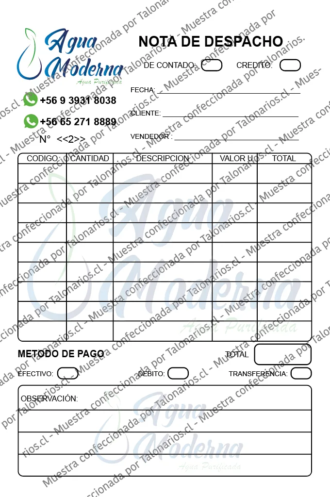 Muestra de comprobantes en tamaño Media carta