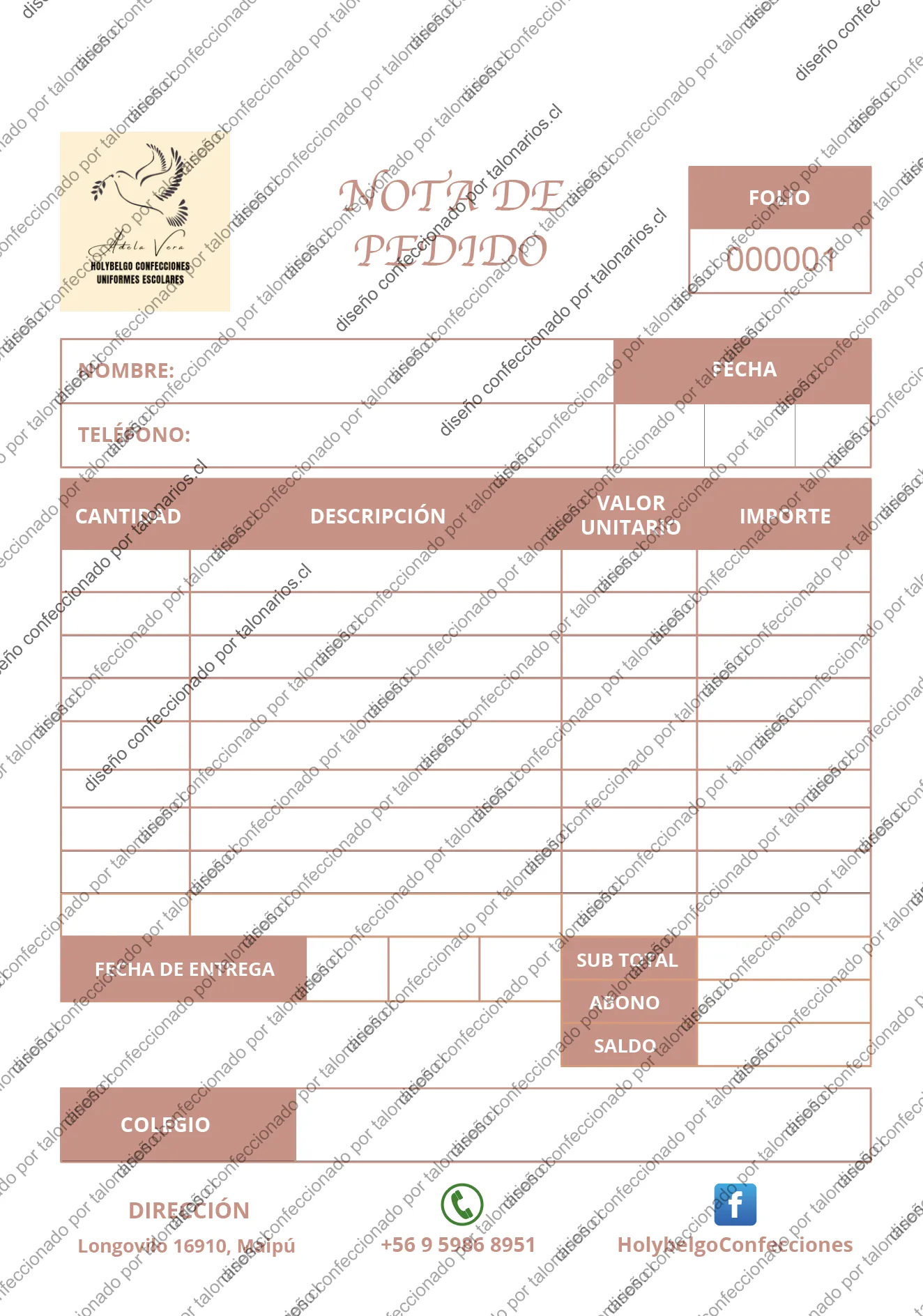 Muestra de confecciones en tamaño Media carta