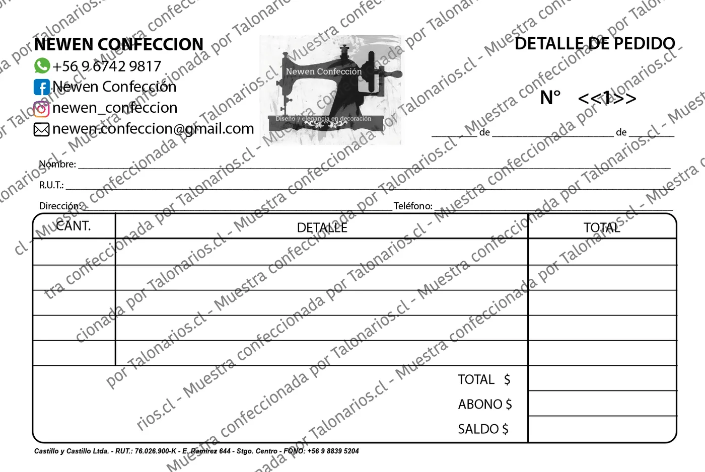 Muestra de costura en tamaño Media carta