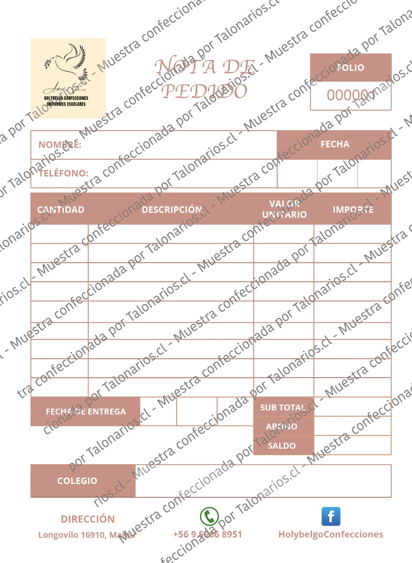 Muestra de costura en tamaño Media carta