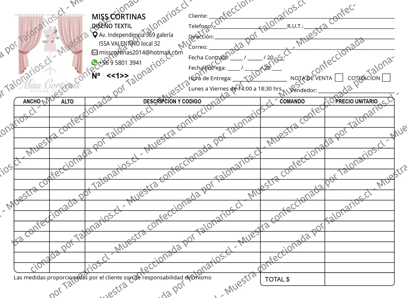 Muestra de costura en tamaño Media carta