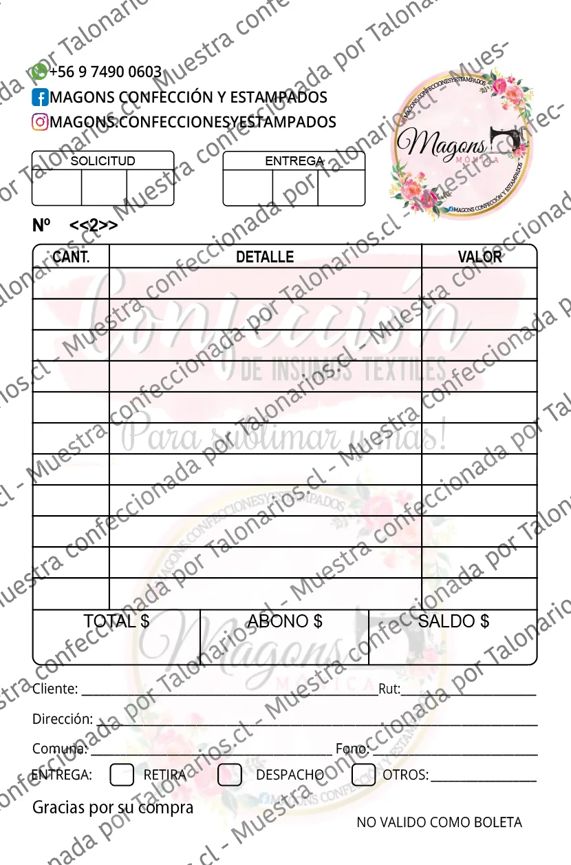 Muestra de costura en tamaño Media carta