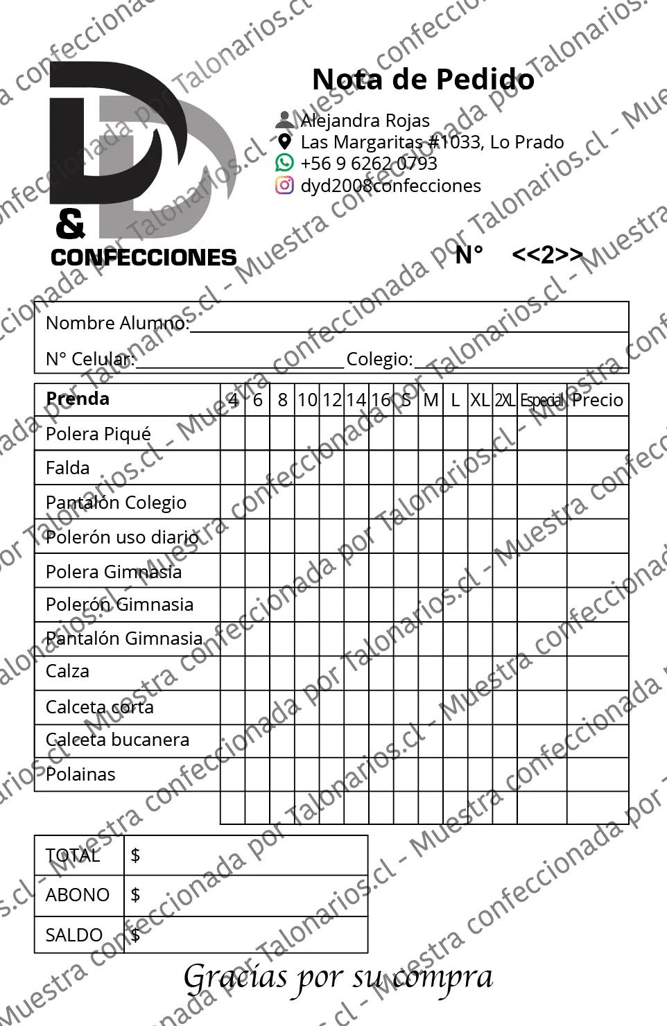 Muestra de costura en tamaño Media carta