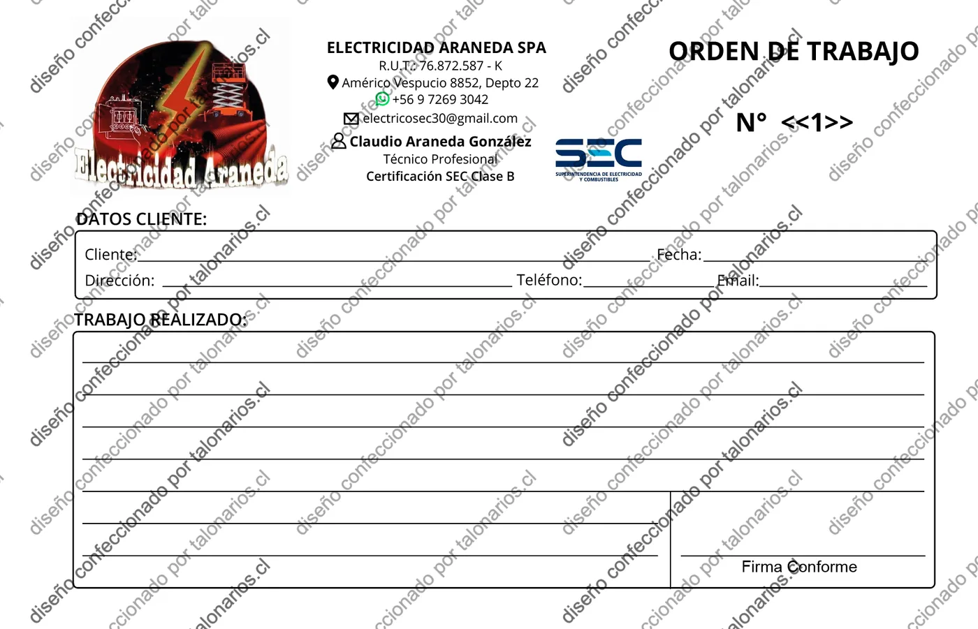Muestra de electricidad en tamaño Media carta