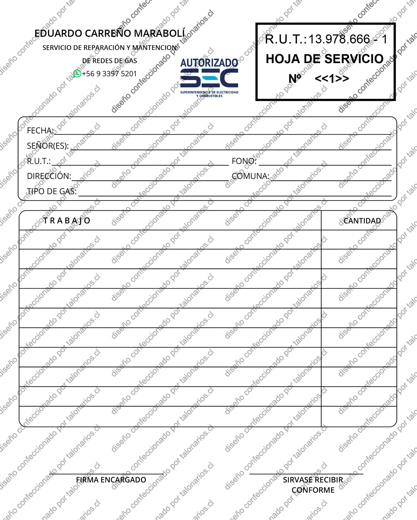 Muestra de electricidad en tamaño Carta