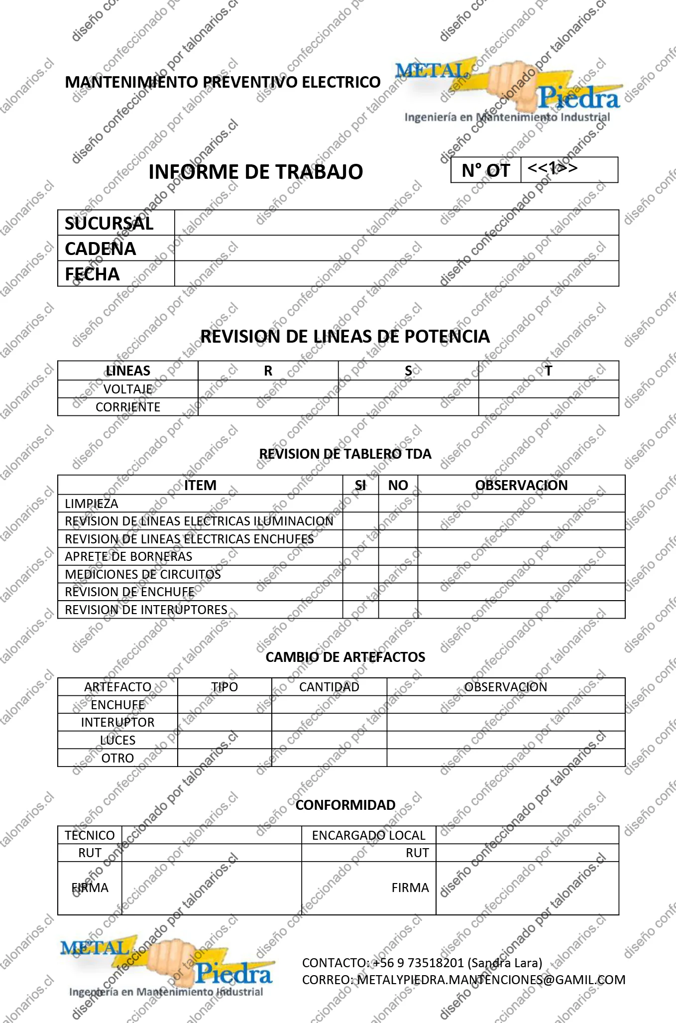 Muestra de electricidad en tamaño Media carta