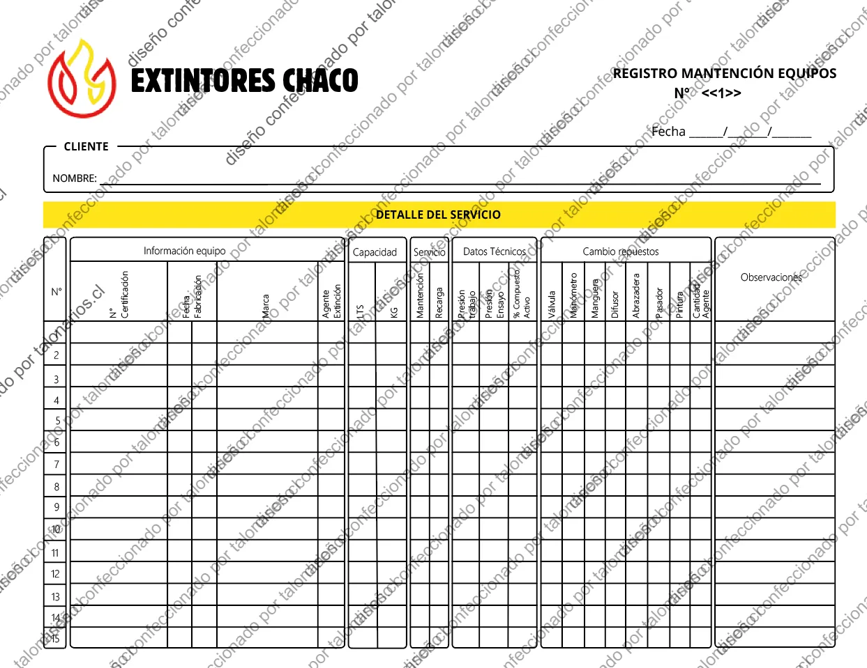 Talonario de extintores — muestra 2
