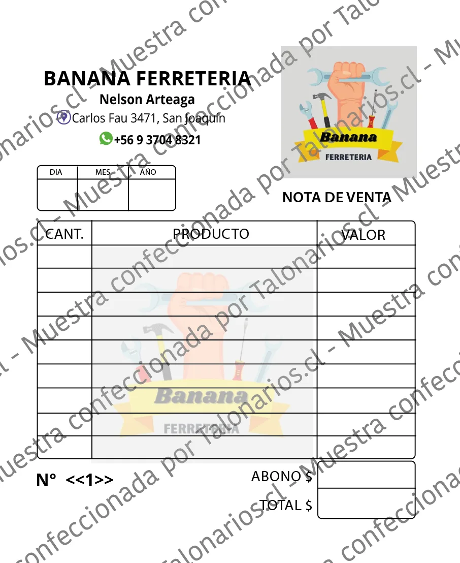 Muestra de ferreteria en tamaño Cuarto carta