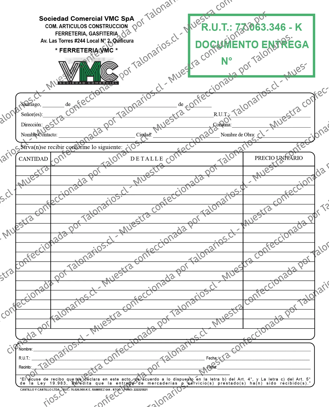 Muestra de ferreteria en tamaño Carta