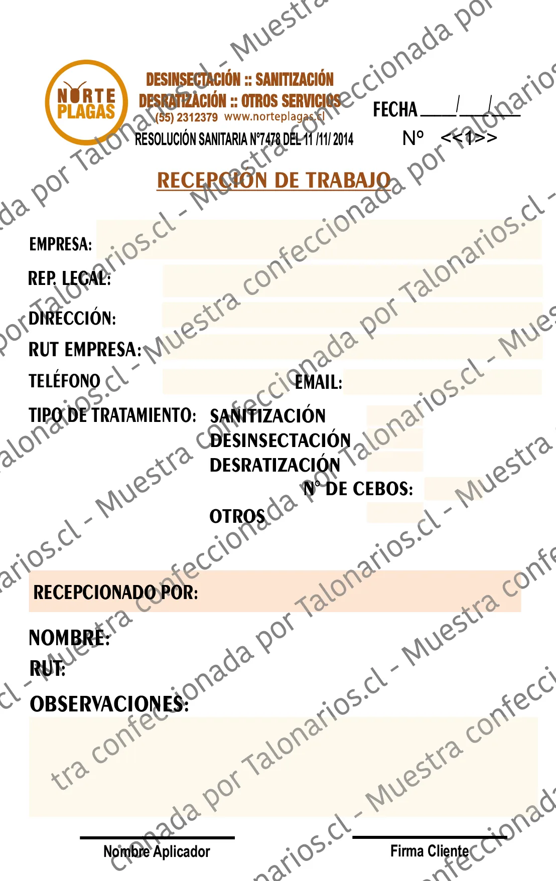 Muestra de fumigacion plagas en tamaño Media carta