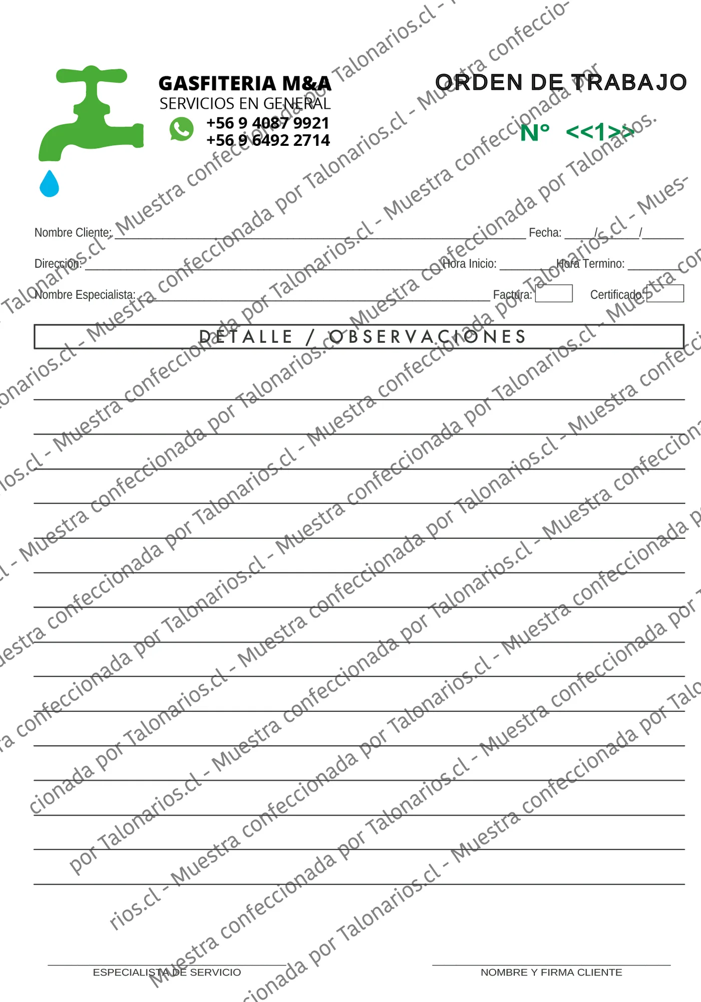 Muestra de gasfiteria en tamaño Carta