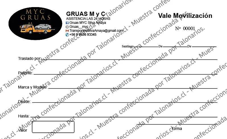 Muestra de gruas en tamaño Media carta