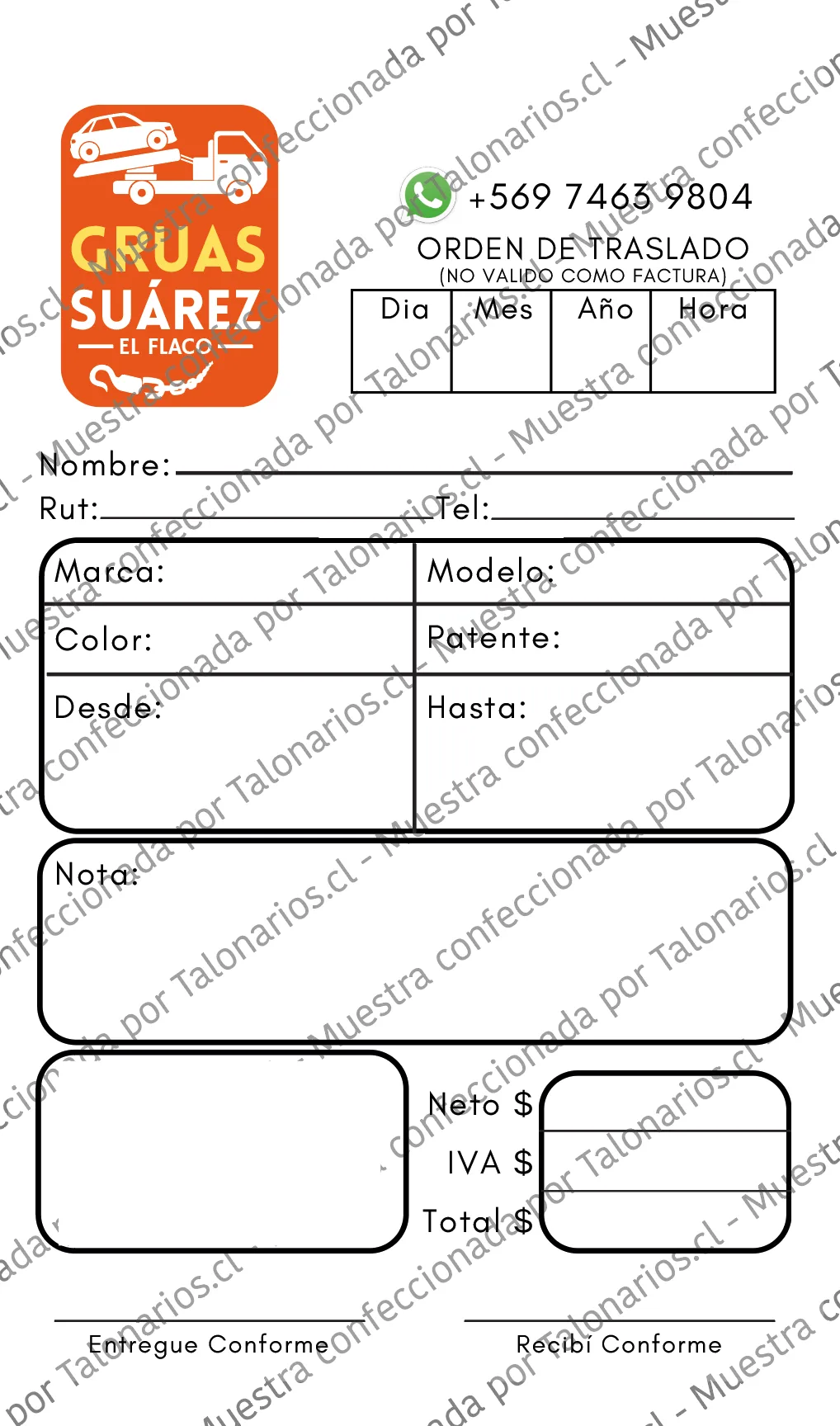 Muestra de gruas en tamaño Media carta