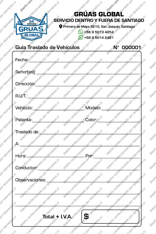 Muestra de gruas en tamaño Media carta