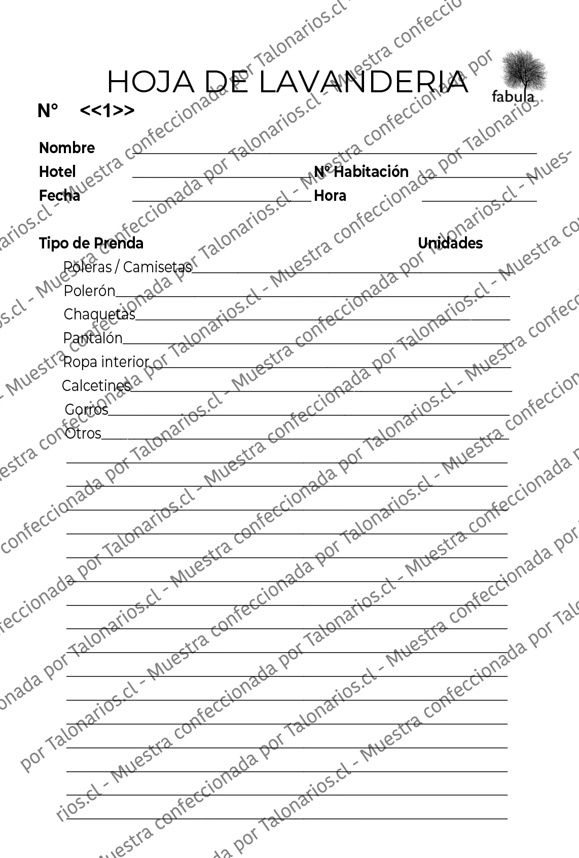 Muestra de lavanderia en tamaño Media carta