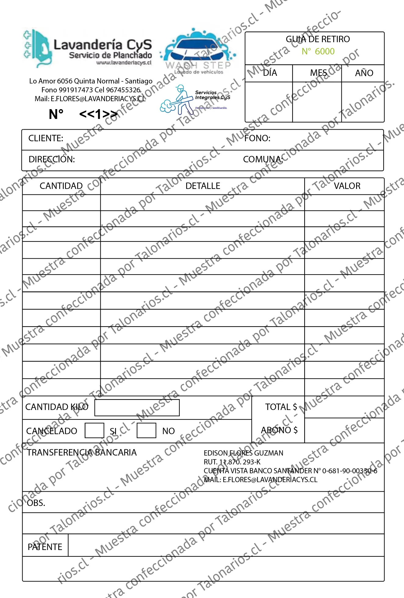 Muestra de lavanderia en tamaño Carta