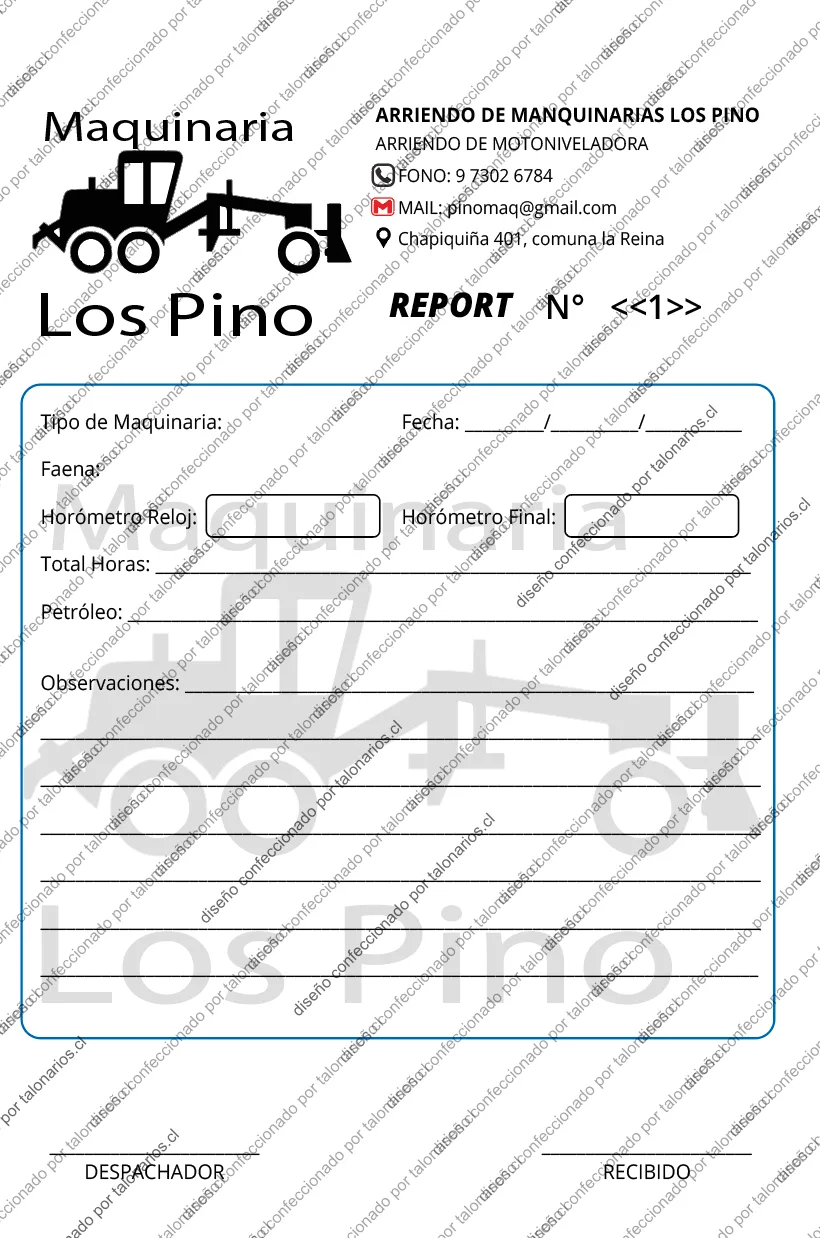 Muestra de maquinaria en tamaño Cuarto carta