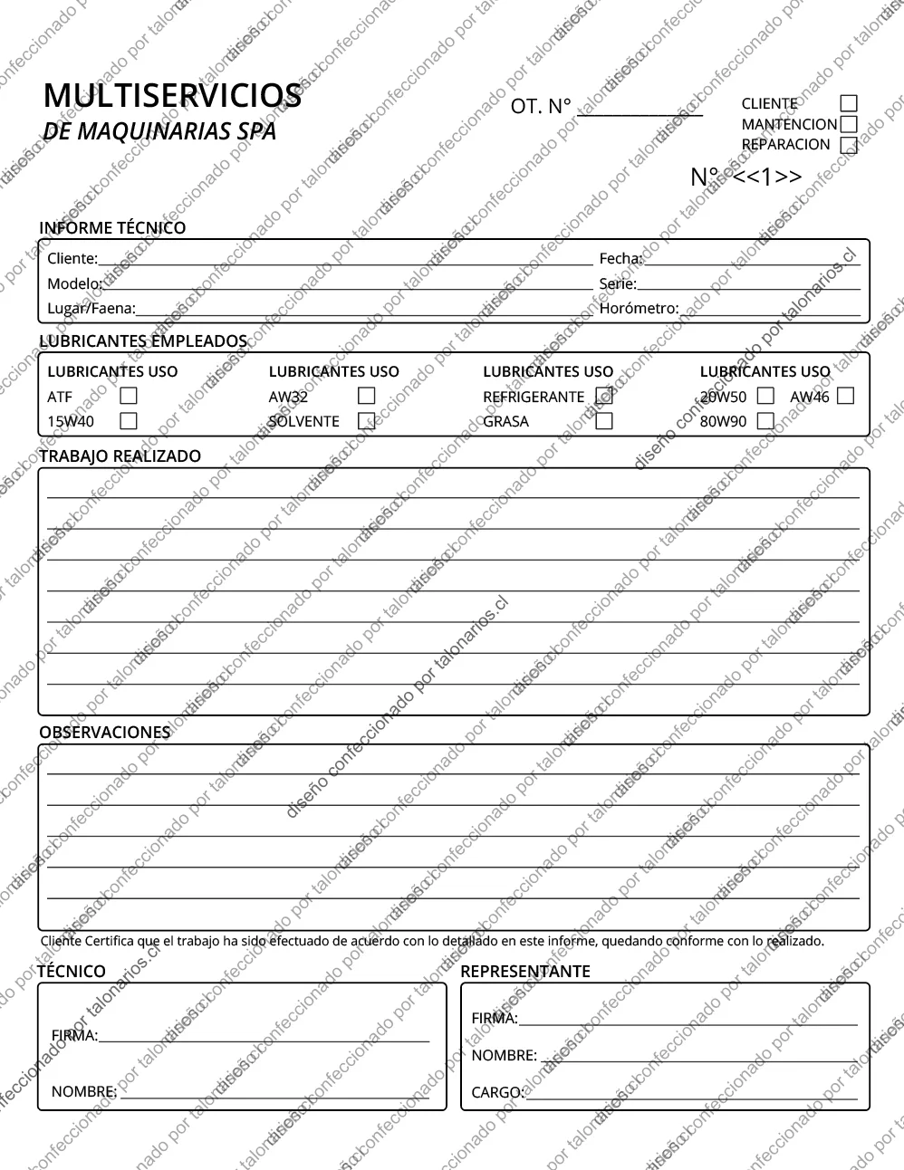 Muestra de maquinaria en tamaño Carta