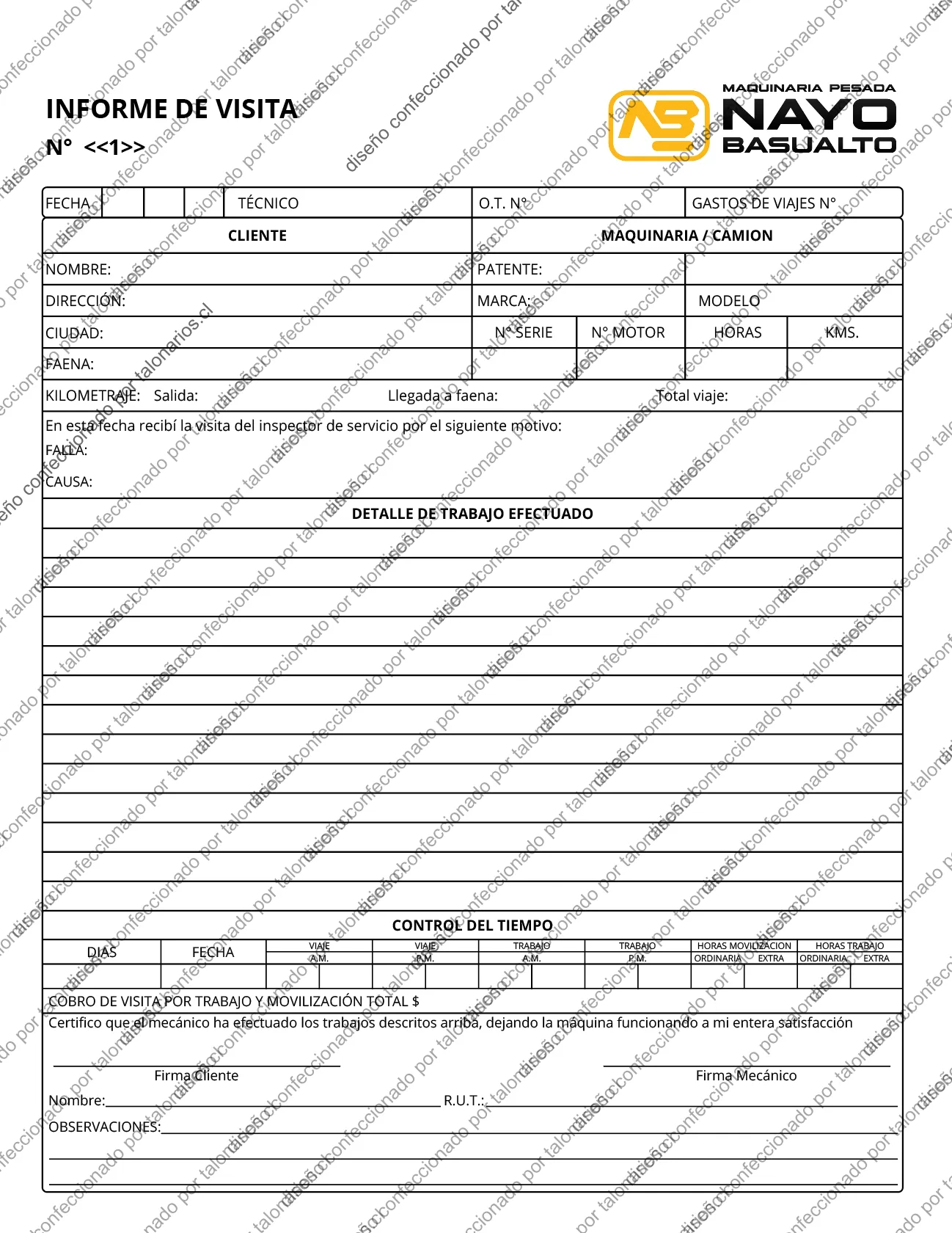 Muestra de maquinaria en tamaño Carta