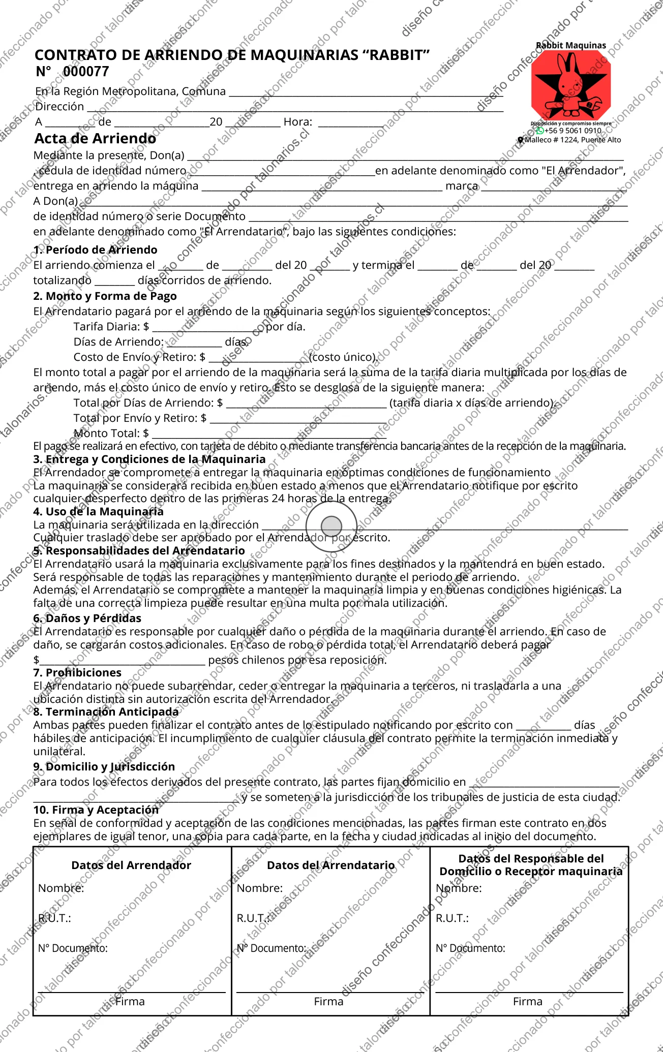 Muestra de maquinaria en tamaño Oficio