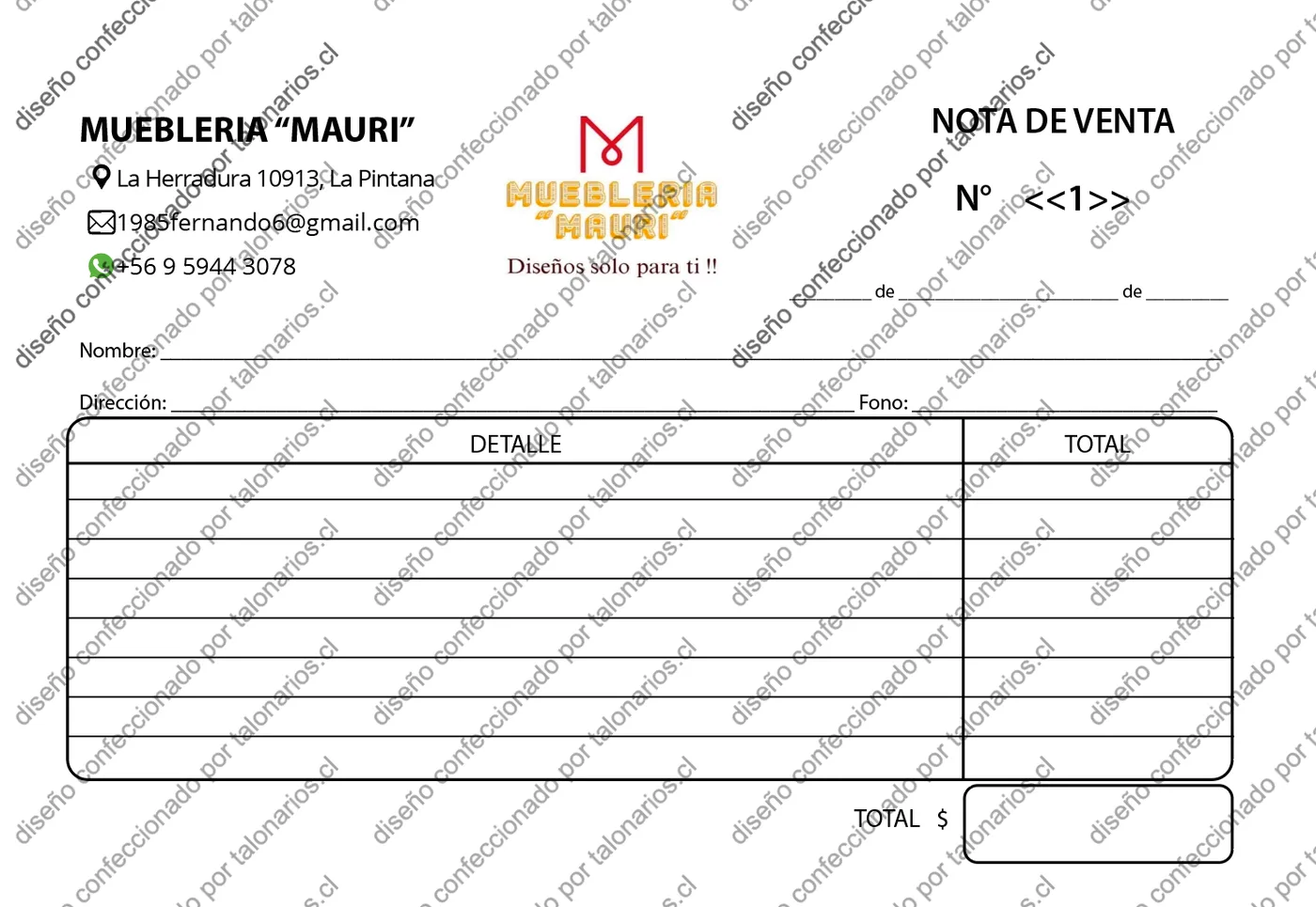 Muestra de muebles en tamaño Media carta