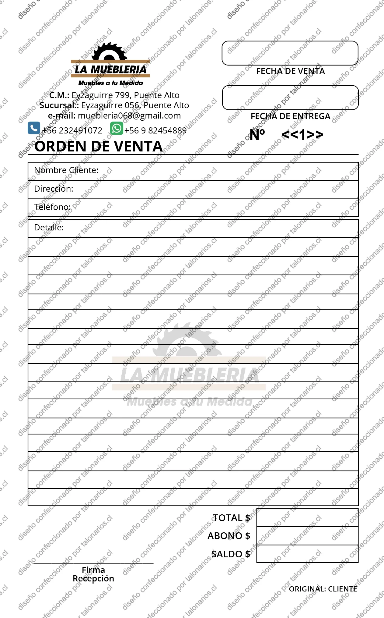 Muestra de muebles en tamaño Media carta
